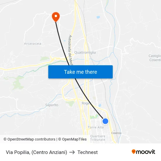 Via Popilia, (Senior Center) to Technest map