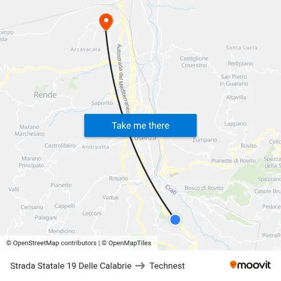 State Road 19 of Calabria to Technest map