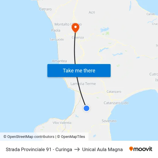 Provincial Road 91 - Curinga to Unical Magna Hall map
