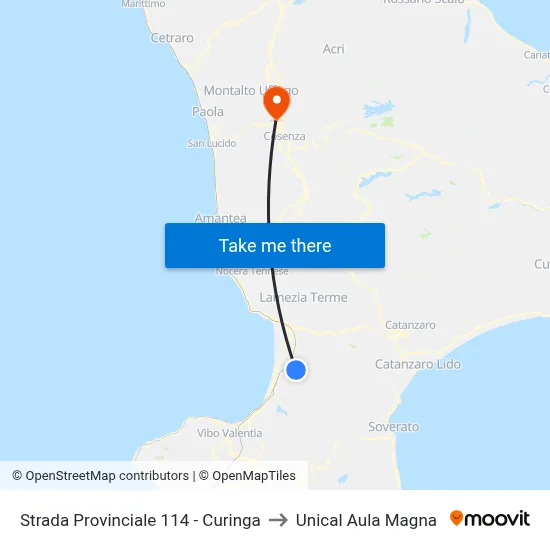 Provincial Road 114 - Curinga to Unical Magna Hall map