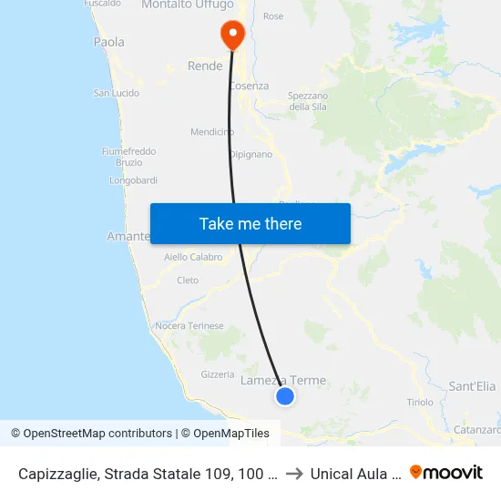 Capizzaglie, State Road 109, 100 - Lamezia Terme to Unical Magna Hall map