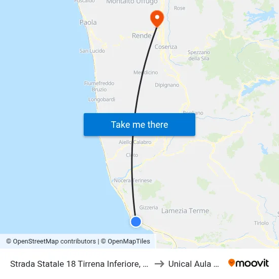 Lower Tyrrhenian State Road 18, 35 - Gizzeria to Unical Magna Hall map
