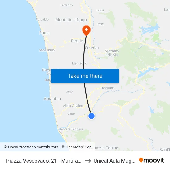 Piazza Vescovado, 21 - Martirano to Unical Aula Magna map