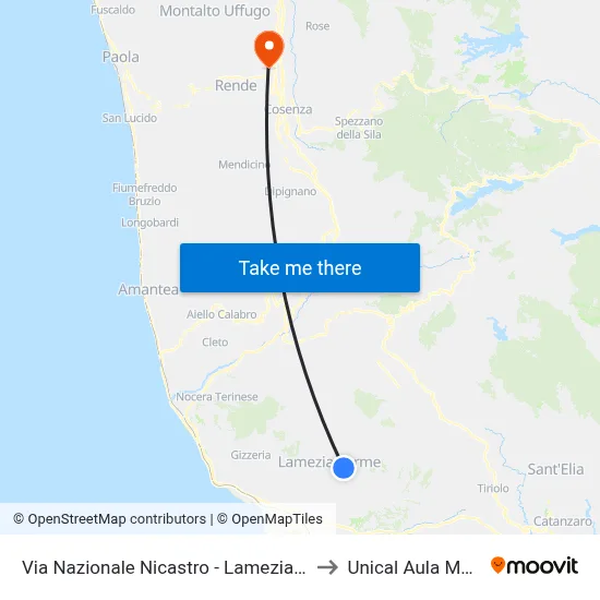 Via Nazionale Nicastro - Lamezia Terme to Unical Magna Hall map