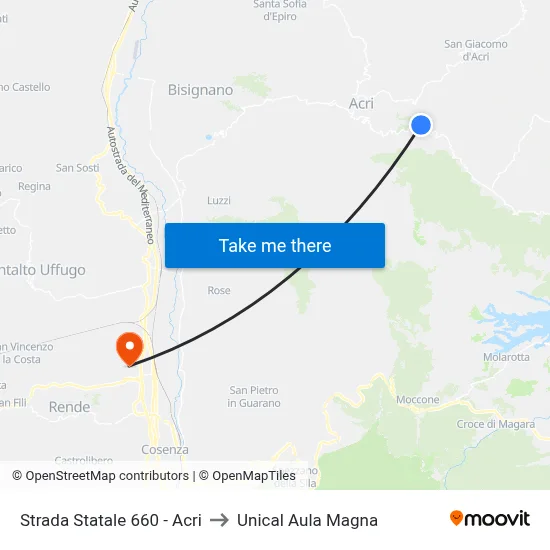 Strada Statale 660 - Acri to Unical Aula Magna map