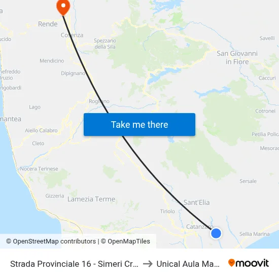 Provincial Road 16 - Simeri Crichi to Unical Magna Hall map