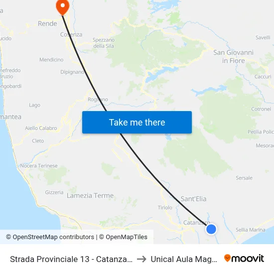 Provincial Road 13 - Catanzaro to Unical Magna Hall map