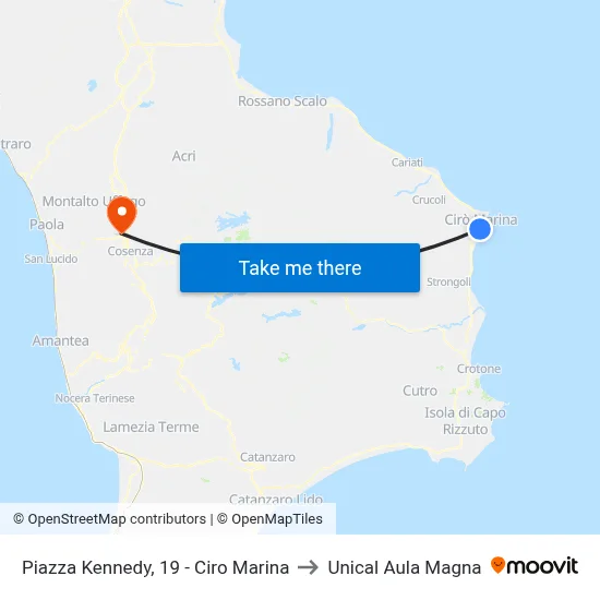 Kennedy Square, 19 - Ciro Marina to Unical Magna Hall map