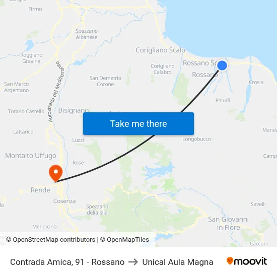 Amica District, 91 - Rossano to Unical Magna Hall map
