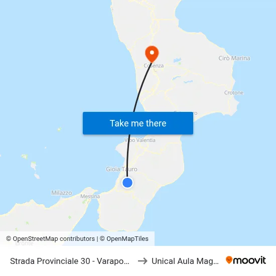 Provincial Road 30 - Varapodio to Unical Magna Hall map