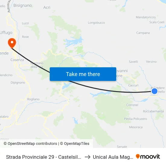 Provincial Road 29 - Castelsilano to Unical Magna Hall map
