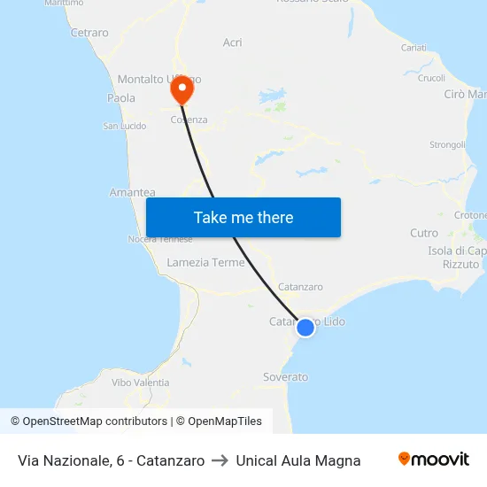 Via Nazionale, 6 - Catanzaro to Unical Aula Magna map