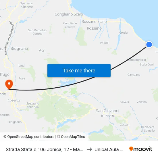 Strada Statale 106 Jonica, 12 - Mandatoriccio to Unical Aula Magna map