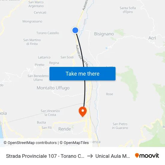 Strada Provinciale 107 - Torano Castello to Unical Aula Magna map