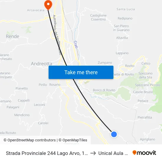 Provincial Road 244 Lake Arvo, 113 - Cosenza to Unical Magna Hall map