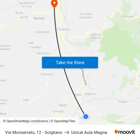 Via Monserrato, 12 - Scigliano to Unical Magna Hall map