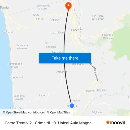 Trento Avenue, 2 - Grimaldi to Unical Magna Hall map