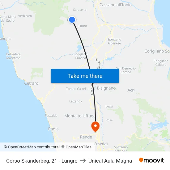 Skanderbeg Avenue, 21 - Lungro to Unical Magna Hall map
