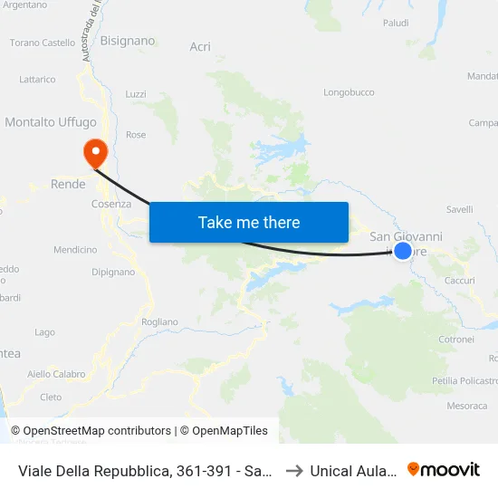 Republic Avenue, 361-391 - San Giovanni In Fiore to Unical Magna Hall map