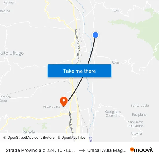 Provincial Road 234, 10 - Luzzi to Unical Magna Hall map