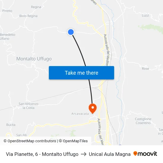 Via Pianette, 6 - Montalto Uffugo to Unical Magna Hall map