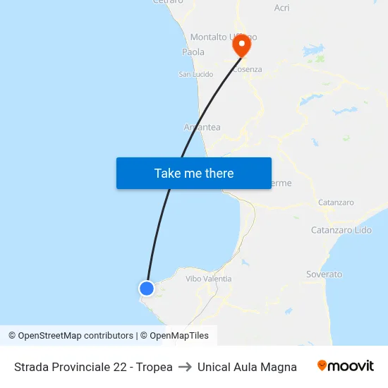 Provincial Road 22 - Tropea to Unical Magna Hall map