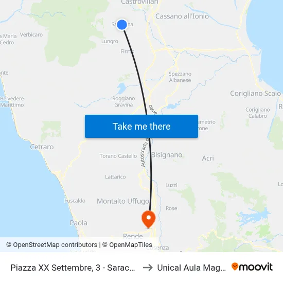 Piazza XX Settembre, 3 - Saracena to Unical Aula Magna map