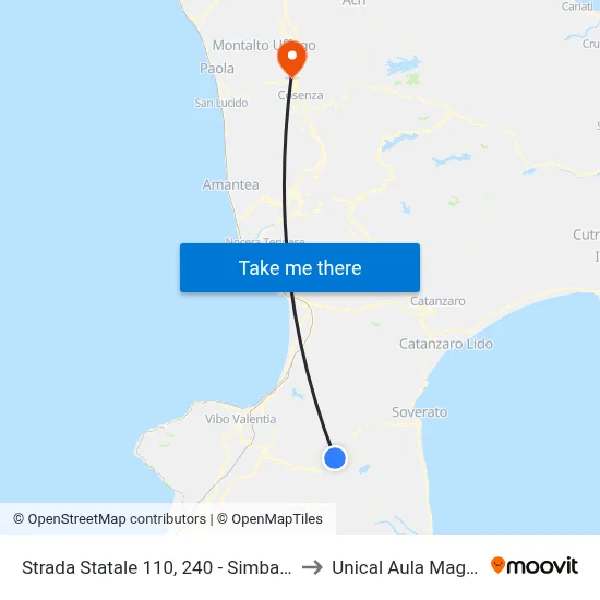 State Road 110, 240 - Simbario to Unical Magna Hall map