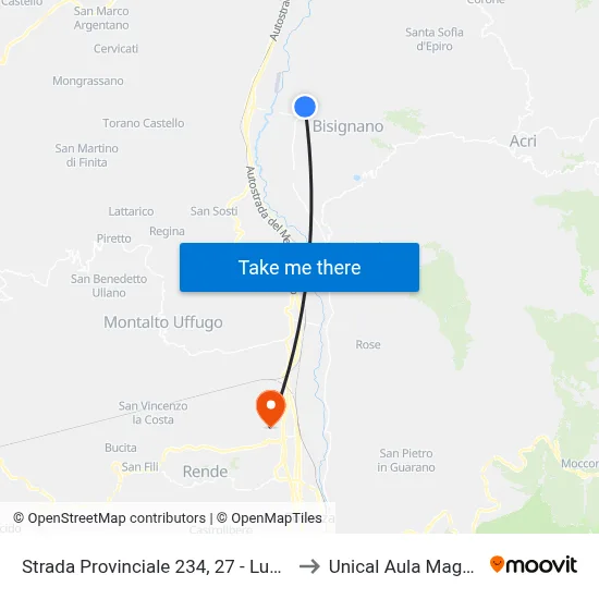 Provincial Road 234, 27 - Luzzi to Unical Magna Hall map
