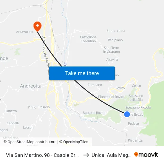 Via San Martino, 98 - Casole Bruzio to Unical Aula Magna map
