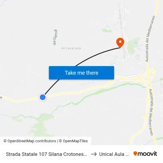 State Road 107 Silana Crotonese, 302 - Rende to Unical Magna Hall map