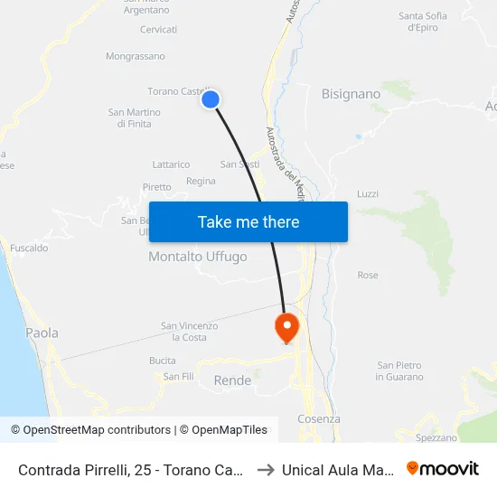 Pirrelli District, 25 - Torano Castello to Unical Magna Hall map