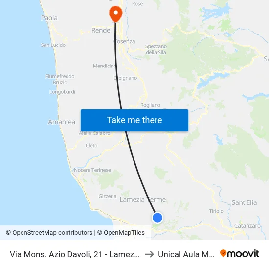 Via  Mons. Azio Davoli, 21 - Lamezia Terme to Unical Aula Magna map
