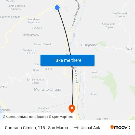 Contrada Cimino, 115 - San Marco Argentano to Unical Aula Magna map
