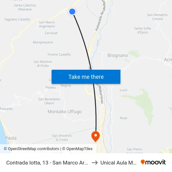 Contrada Iotta, 13 - San Marco Argentano to Unical Aula Magna map