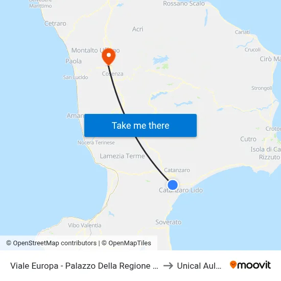 Viale Europa - Calabria Region Building - Catanzaro to Unical Magna Hall map