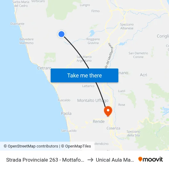 Provincial Road 263 - Mottafollone to Unical Magna Hall map