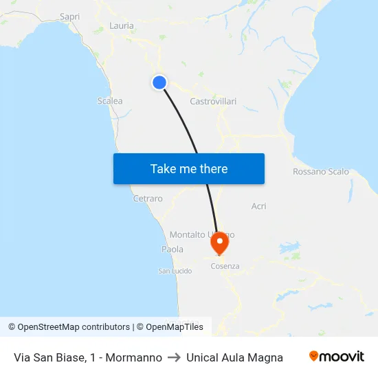 Via San Biase, 1 - Mormanno to Unical Magna Hall map