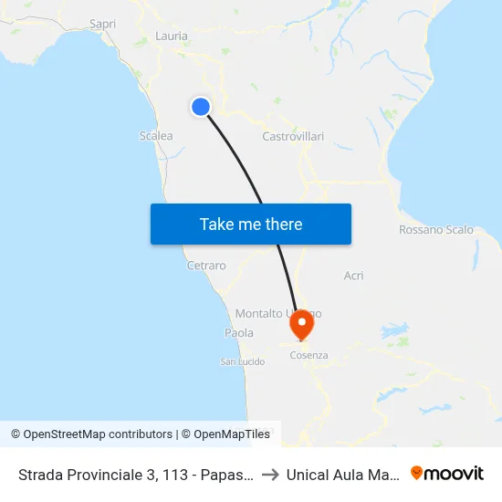 Provincial Road 3, 113 - Papasidero to Unical Magna Hall map