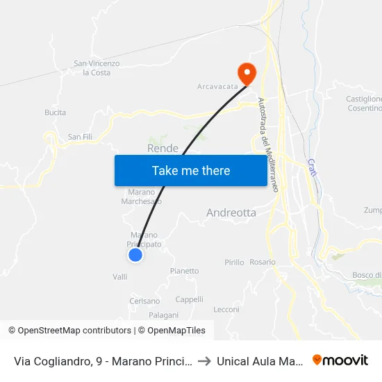 Via Cogliandro, 9 - Marano Principato to Unical Magna Hall map