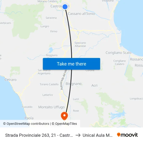 Provincial Road 263, 21 - Castrovillari to Unical Magna Hall map