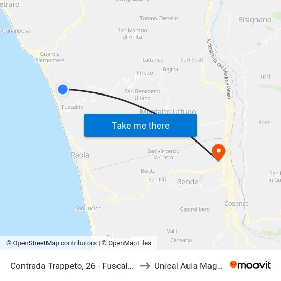 Contrada Trappeto, 26 - Fuscaldo to Unical Aula Magna map