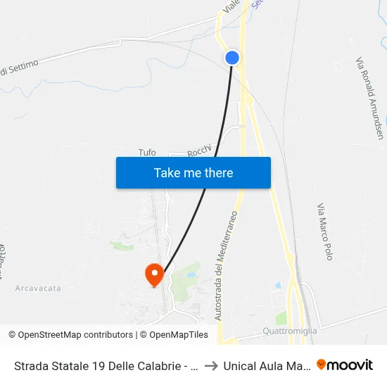 State Road 19 of Calabria - Rende to Unical Magna Hall map