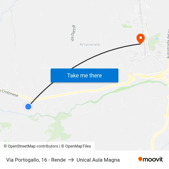 Portugal Street, 16 - Rende to Unical Magna Hall map