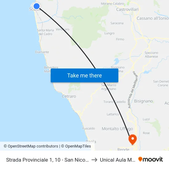 Strada Provinciale 1, 10 - San Nicola Arcella to Unical Aula Magna map