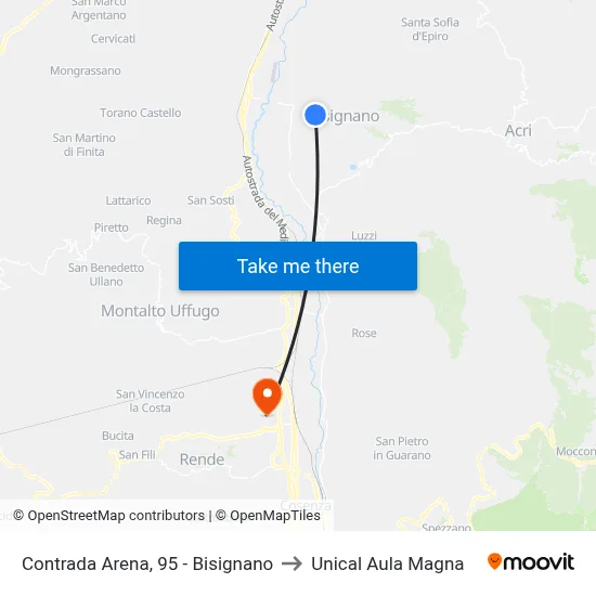 Arena District, 95 - Bisignano to Unical Magna Hall map