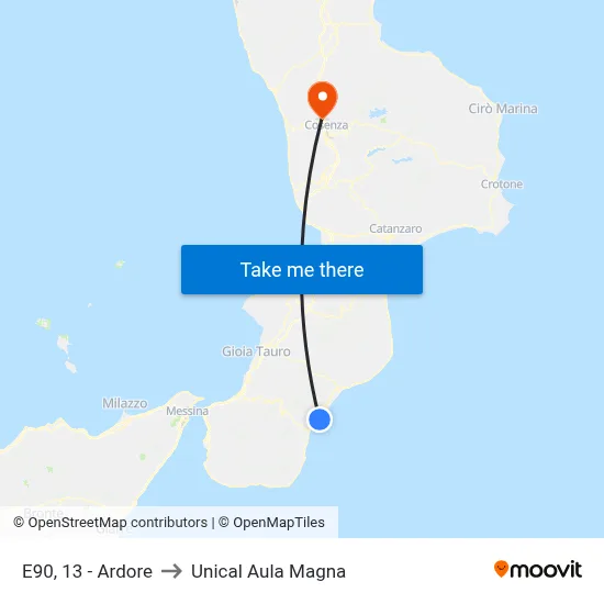 E90, 13 - Ardore to Unical Magna Hall map
