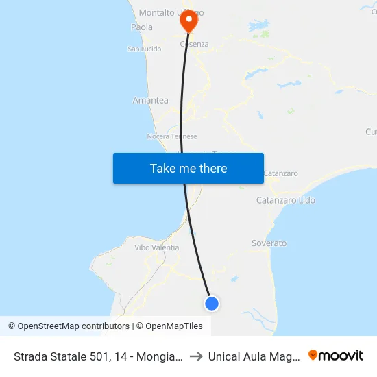 Strada Statale 501, 14 - Mongiana to Unical Aula Magna map