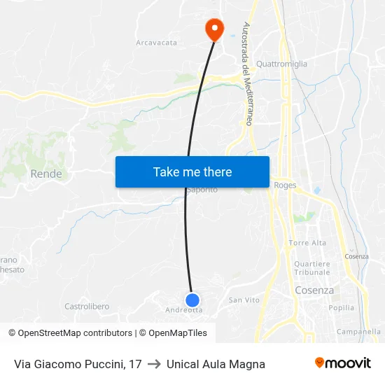 Giacomo Puccini Street, 17 to Unical Magna Hall map