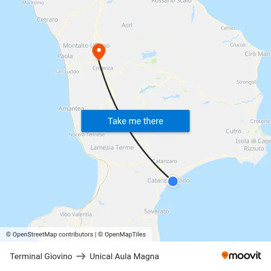 Giovino Terminal to Unical Magna Hall map